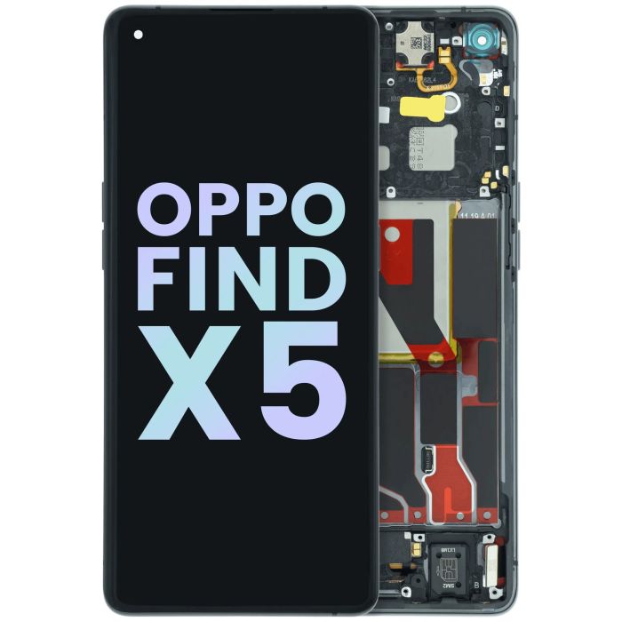 OLED Display Einheit mit Rahmen für OPPO Find X5 CPH2307 (Original) (Schwarz)