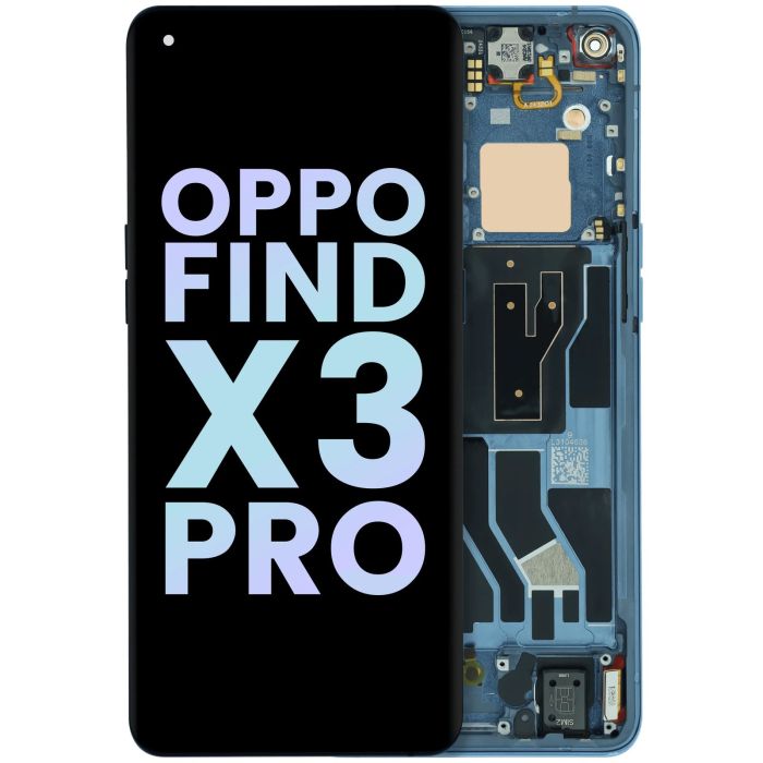 OLED Display mit Rahmen für Oppo Find X3 Pro (2021) (Service Pack) (Blau)