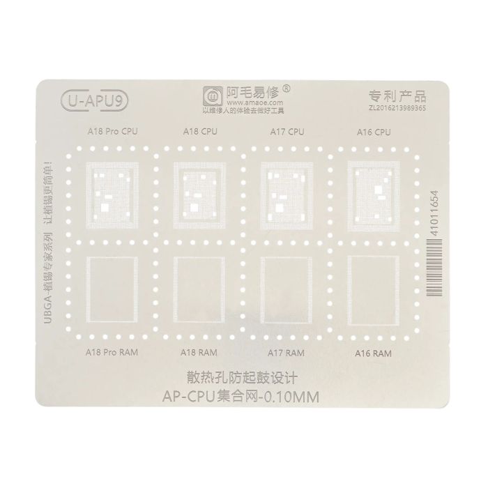 A16-A18 Pro U-APU9 0.10MM CPU RAM BGA Reballing Schablone iPhone 15 Pro Max