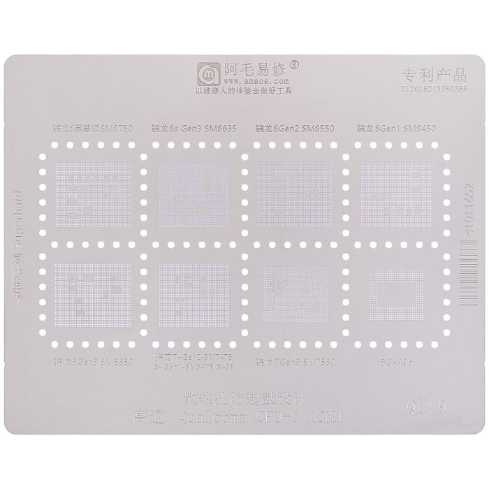 QU:9 CPU-0.12mm BGA Reballing Schablone Template für Qualcomm