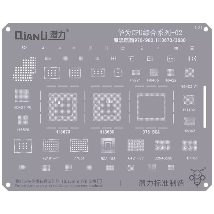 Bumblebee Schablone (QS521) Huawei CPU 02-Kirin 970/ 980,HI3670/ 3680 (Qianli)