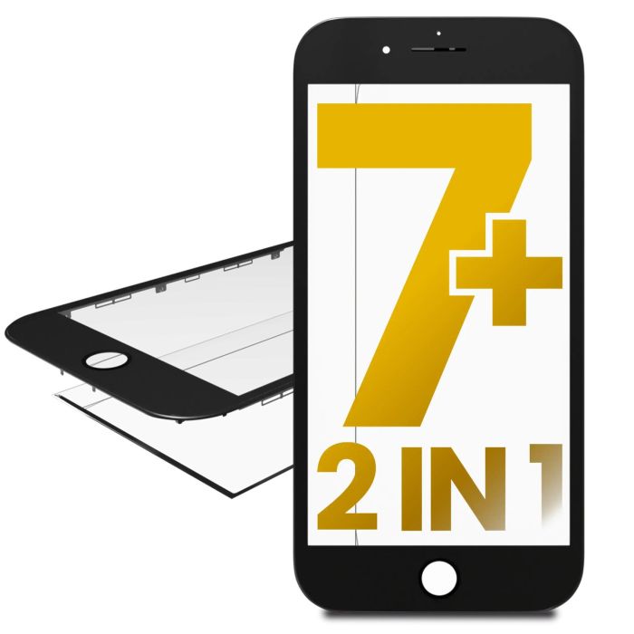 Glas mit Rahmen vormontiert für iPhone 7 Plus (Schwarz) (Premium/ 2 in 1)
