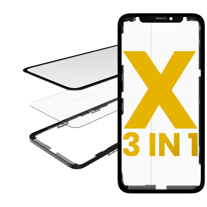 3 in 1 (Glas mit OCA vormontiert + Rahmen) für iPhone X (OCA Master)