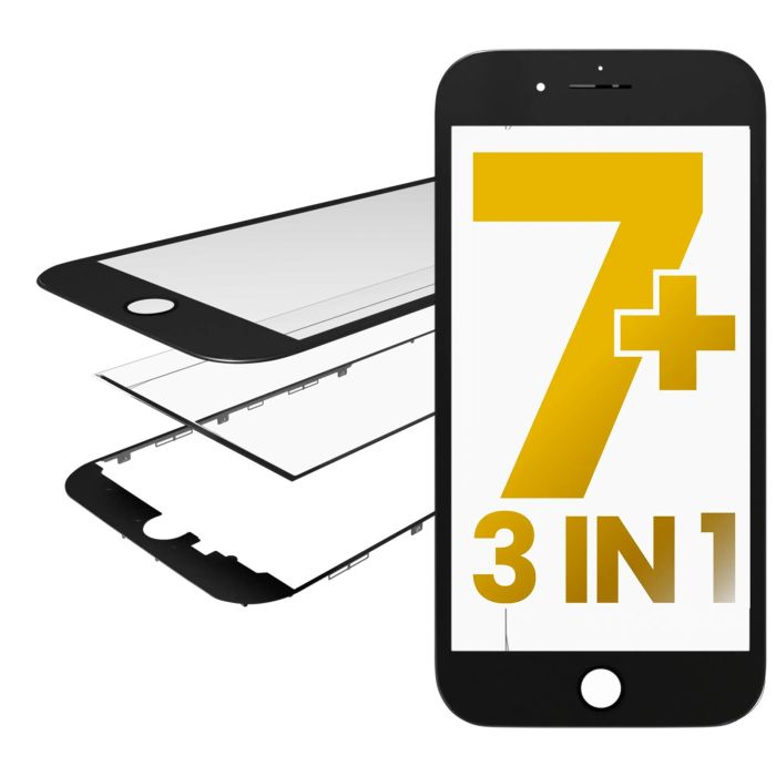 3 in 1 (Glas mit OCA vormontiert + Rahmen) für iPhone 7 Plus (OCA Master)