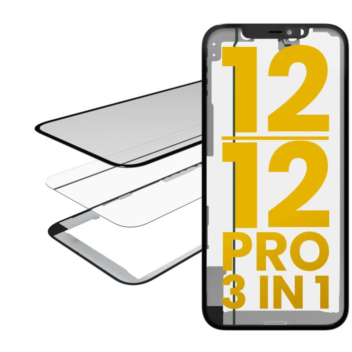 3 in 1 (Glas mit OCA vormontiert + Rahmen) für iPhone 12/ 12 Pro (OCA Master)