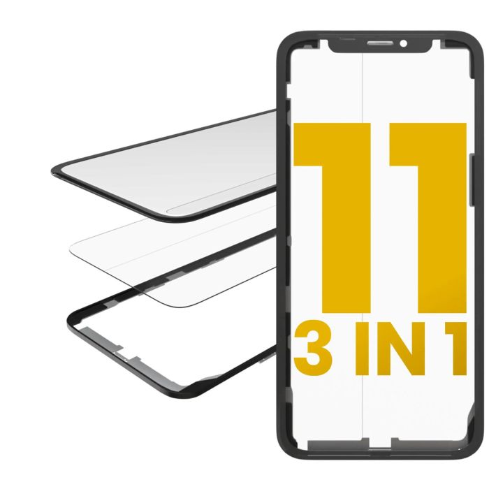3 in 1 (Glas mit OCA vormontiert + Rahmen) für iPhone 11 (OCA Master) (2er Pack)