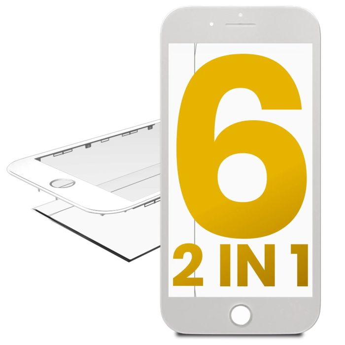 2 in 1 (Frontglas + Rahmen vormontiert) für iPhone 6 (2er Pack) (Weiß)
