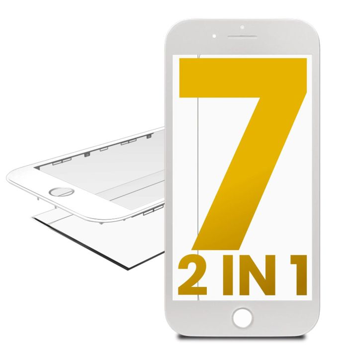 2 in 1 (Frontglas + Rahmen vormontiert) für iPhone 7 (2er Pack) (Weiß)