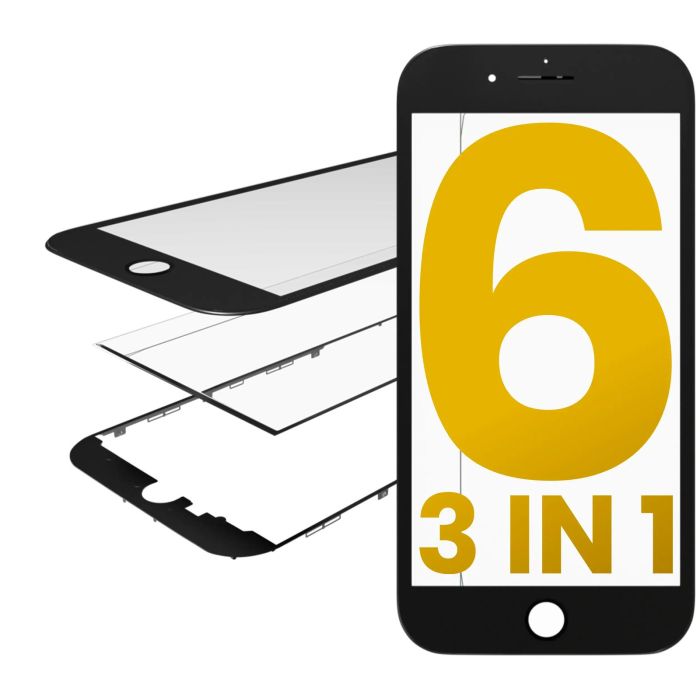 Glas mit Rahmen & OCA vormontiert für iPhone 6 (Schwarz) (Premium/ 3 in 1)