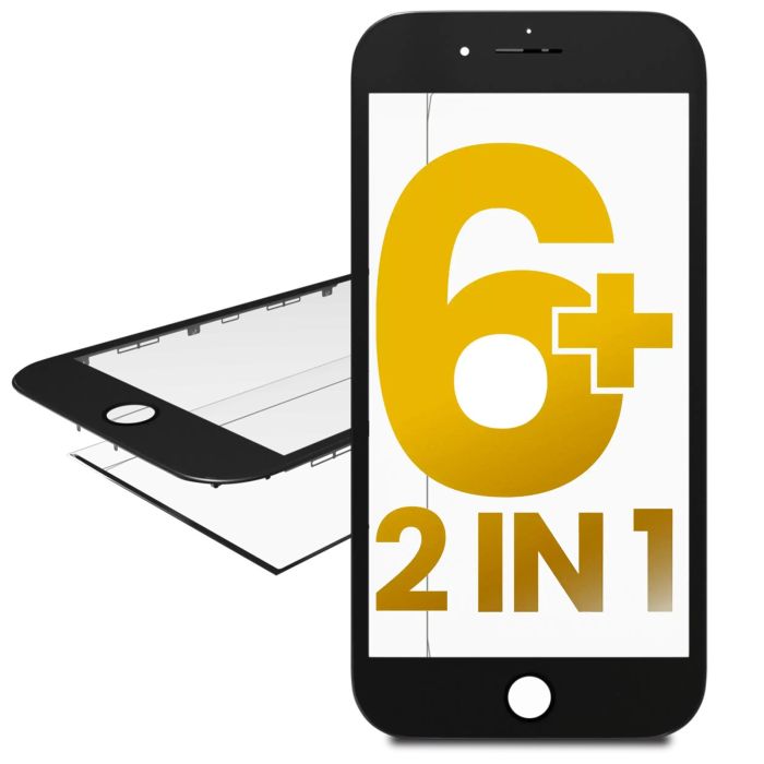 2 in 1 (Frontglas + Rahmen vormontiert) für iPhone 6 Plus (2er Pack) (Schwarz)