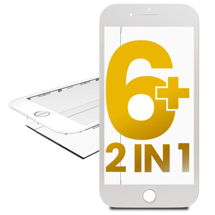 2 in 1 (Frontglas + Rahmen vormontiert) für iPhone 6 Plus (2er Pack) (Weiß)