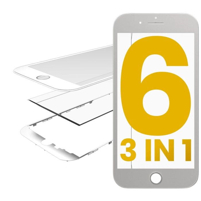 3 in 1 (Frontglas + Rahmen + OCA vormontiert) für iPhone 6 (Weiß) (2er Pack)