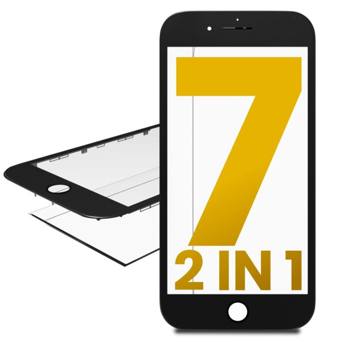 2 in 1 (Frontglas + Rahmen vormontiert) für iPhone 7 (2er Pack) (Schwarz)