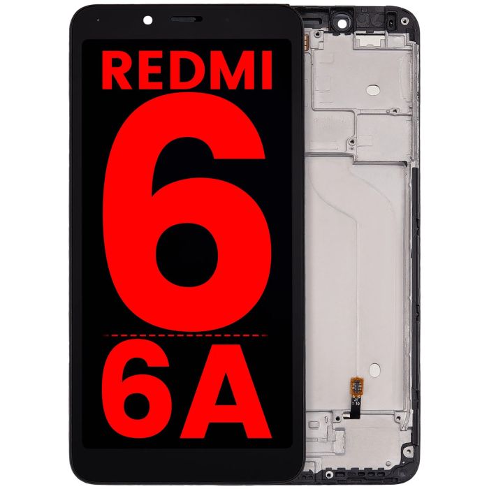 LCD Display mit Rahmen für Xiaomi Redmi 6/ 6A (Aftermarket Plus) (Schwarz)