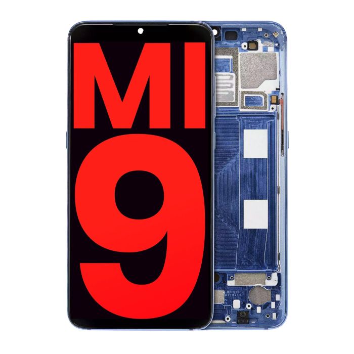 OLED Display Einheit mit Rahmen für Xiaomi Mi 9 (Aftermarket Plus) (Ocean Blue)