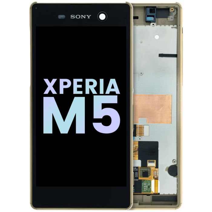 LCD Display Einheit mit Rahmen für Sony Xperia M5 E5603 (Original) (Gold)