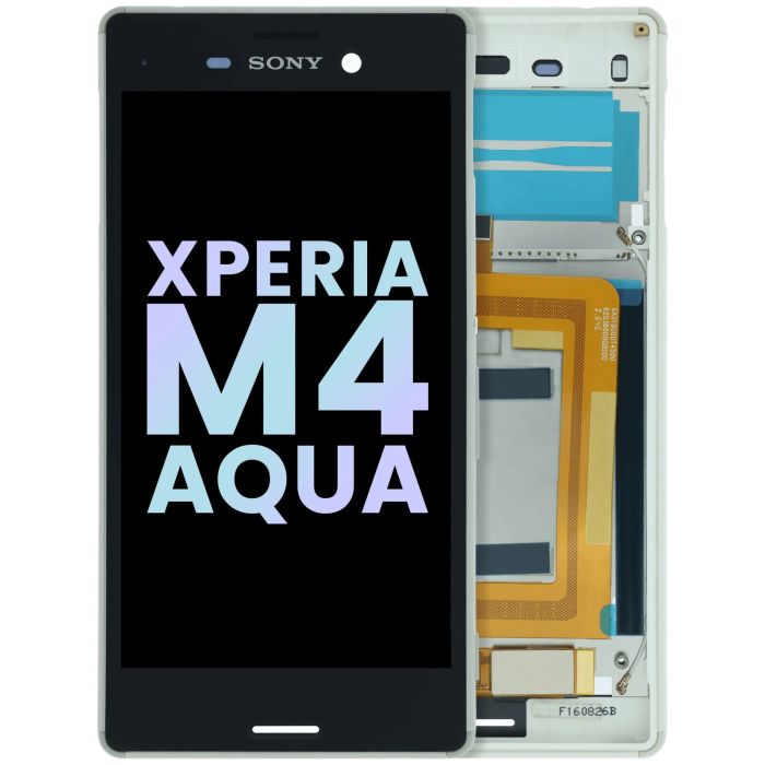 LCD Display Einheit mit Rahmen für Sony Xperia M4 Aqua (Original) (Weiß)