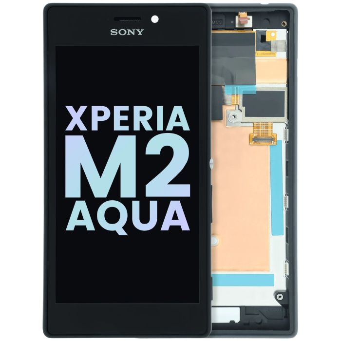 LCD Display Einheit mit Rahmen für Sony Xperia M2 Aqua (Original) (Schwarz)